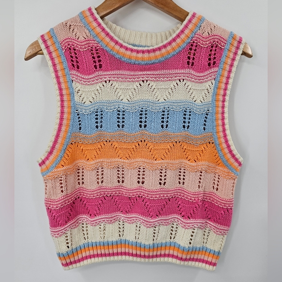 Cotton On Pink White Blue Strive Sweater Vest Size Large - Picture 1 of 6